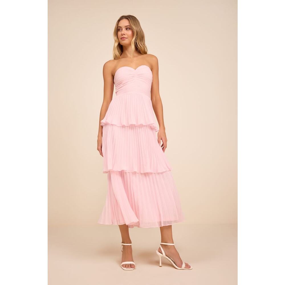 NWT Lulus Seriously Sensational Blush Pink Strapless Tiered Midi Dress XXL